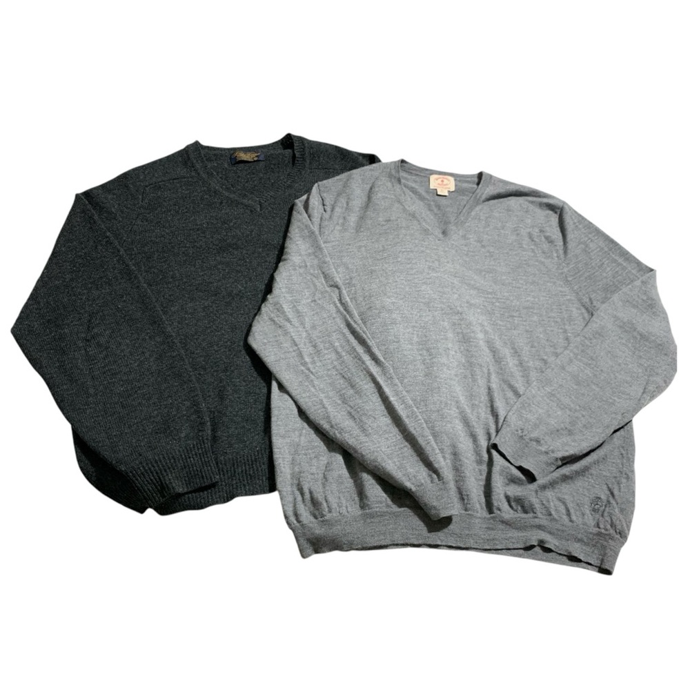 Brooks Brothers Sweaters Mens XL Crewneck Knit Lambswool Great Britain Grey- Lot